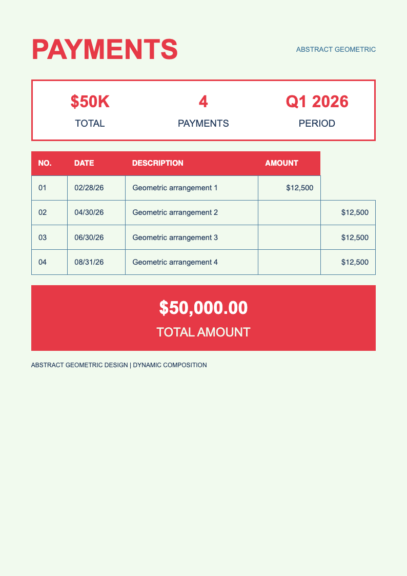 Abstract geometric payment schedule